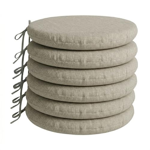 PIND Pack 6 Cojines Redondos para Sillas 40x40 con Relleno de Espuma, Funda Efecto Lino Transpirable...
