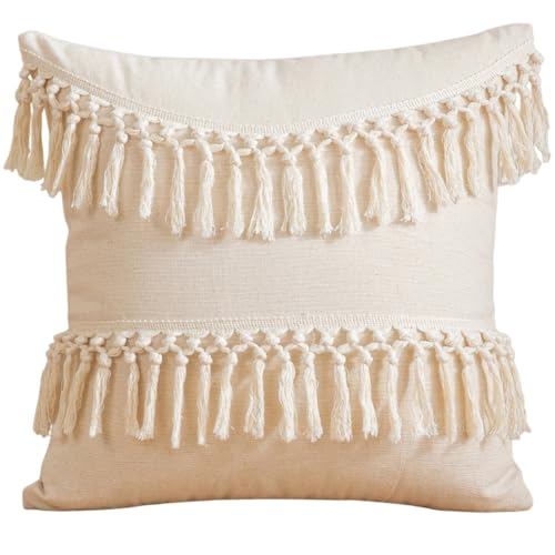 BEAMARKER Funda de Coj&iacute;n Decorativa Bohemia de 45x45cm, Acogedora, de Macram&eacute; Bohemio, Cuadrada,...