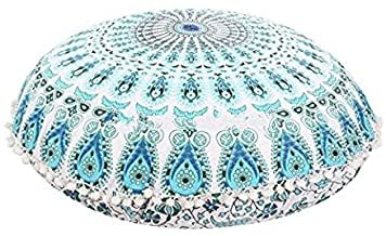 AVA Collections Funda de almohada redonda de 22 pulgadas/55 cm con diseño de mandala para el suelo,...