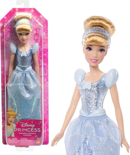 Mattel Disney Princess Cenicienta Mu&ntilde;eca princesa con pelo rubio recogido, juguete +3 a&ntilde;os (HLW06)