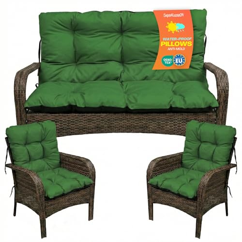 SuperKissen24. Coj&iacute;n para Banco Exterior 120x50x60 + 2X 48x96 cm Asiento C&oacute;modo e Impermeable para...