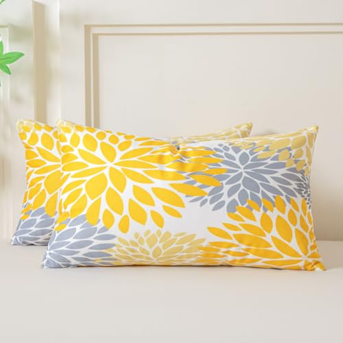 Miuyunya Juego de 2 Fundas de Cojines Sof&aacute; Amarillo Mostaza 30x50 Gris Funda Cojin Decorativas...