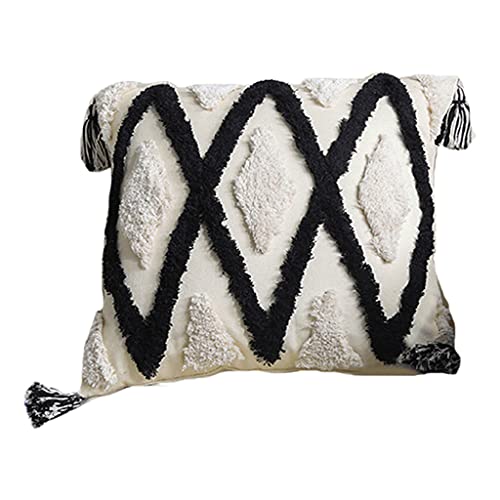 VEILTRON Funda de Almohada Tejida Boho con mechones Marruecos Funda de cojín con Borla a Cuadros...