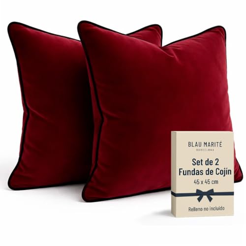 Blau Marit&eacute; Set de 2 Fundas Coj&iacute;n Terciopelo 45x45 cm &ndash; Cojines Decorativos sof&aacute; Cama sal&oacute;n....