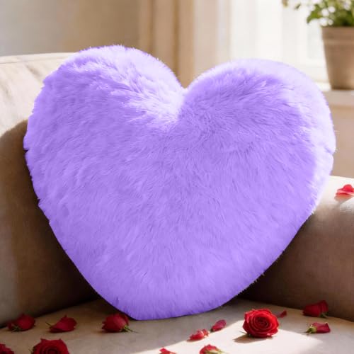 Coj&iacute;n Coraz&oacute;n, Coj&iacute;n de Coraz&oacute;n Suave y Mullido - 36 x 46 cm - Morado Cojin de Peluche en Forma...