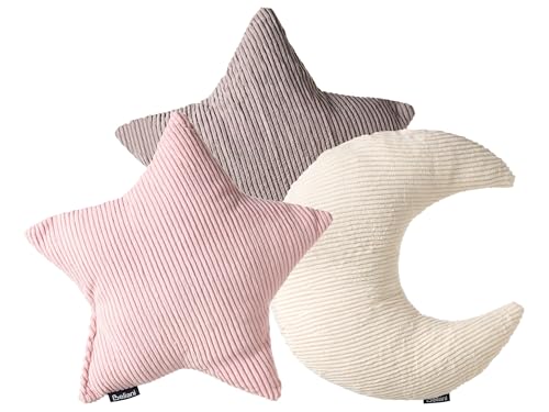Beliani Conjunto de 3 Cojines Decorativos Infantiles de Pana con Motivos de Media Luna y Estrella 35...