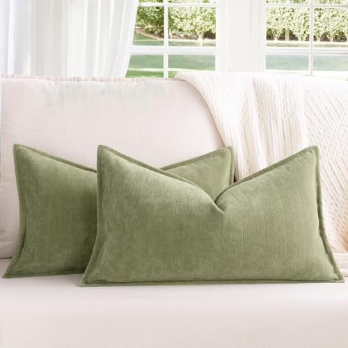ZWJD Funda Cojin 40x60 Verde Salvia Juego de 2 Fundas Cojines de Chenilla Cojines Sofa Decorativas...