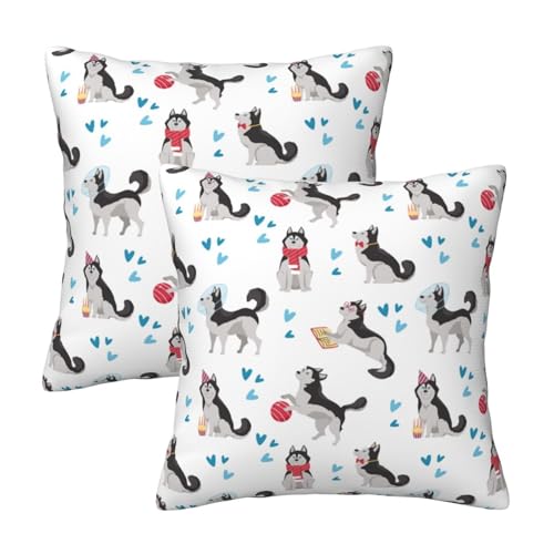 TZTTZT Juego de 2 fundas de cojín decorativas de dibujos animados de perro Husky de 12 x 12...