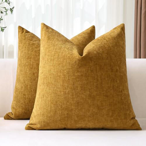 JOTOM Juego de 2 fundas de coj&iacute;n 50 x 50 cm, fundas decorativas de chenilla suave color oro...