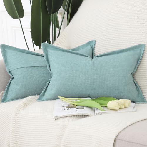 Madizz Juego de 2 Suave Lino poli&eacute;ster Decorativo Funda de coj&iacute;ns con Borde Ancho Lujo Estilo...