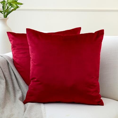 Encasa XO Juego de 2 Fundas de coj&iacute;n DE Terciopelo de (45x45 cm) - Rojo - Tinte de Color Plano...