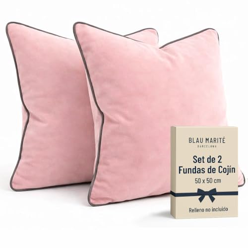 Blau Marit&eacute; Set de 2 Fundas Coj&iacute;n Terciopelo 50x50 cm &ndash; Cojines Decorativos sof&aacute; Cama sal&oacute;n....