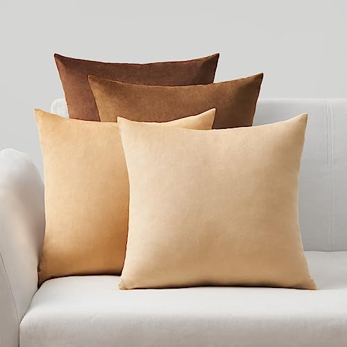 Topfinel Fundas Cojines 40x40 Juego de 4 Suave Decorativa Hogar Cojines Marr&oacute;n de Terciopelo para...