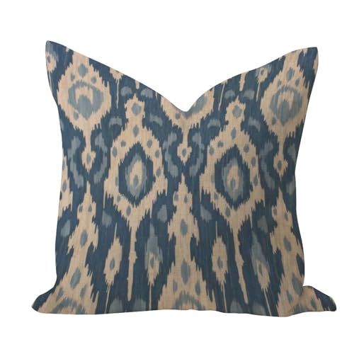 WSDESDEC Fundas de almohada r&uacute;sticas de 18 x 18 pulgadas, decoraci&oacute;n azul ikat, fundas de coj&iacute;n...