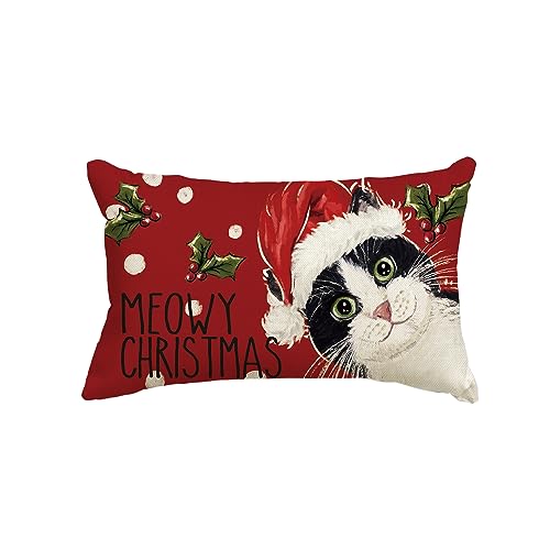 Artoid Mode Funda de cojín de muérdago con gato y hisopo de Navidad, 30 x 50 cm, decoración de...