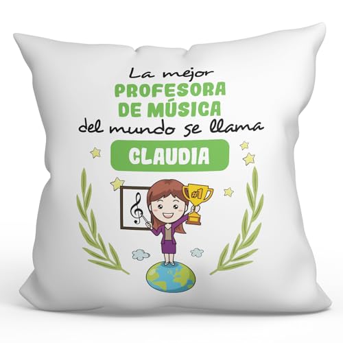 MUGFFINS Coj&iacute;n Personalizable 40x40 cm para Profesora DE M&Uacute;SICA Mujer Relleno Inclu&iacute;do - En...