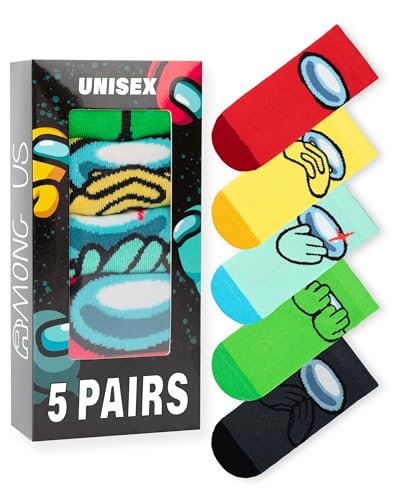 Among Us Calcetines multicolores Crewmates | 5 pares de dise&ntilde;os gr&aacute;ficos divertidos para ni&ntilde;os |...