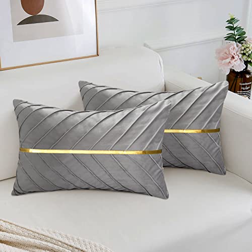 MAIXUN Fundas de Almohada de Sof&aacute; Gris Funda de Coj&iacute;n Oro Terciopelo Decorativo 30x50 cm Suave...