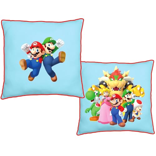 BERONAGE Super Mario Laugh - Coj&iacute;n (40 cm x 40 cm, reversible, 2 dise&ntilde;os a juego con ropa de cama)