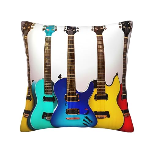 Evengigy Funda de coj&iacute;n cuadrada con estampado de guitarras coloridas, 30 x 30 cm