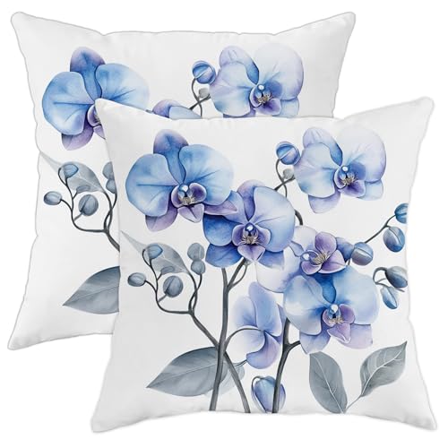 Juego de 2 fundas de almohada de orqu&iacute;dea, fundas de coj&iacute;n cuadradas decorativas de primavera para...