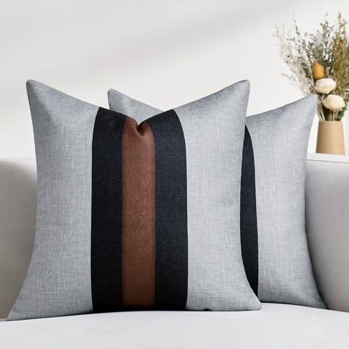 Juego de 2 Fundas para Cojines 40x40 Gris Funda de Almohada Cuadrado Costuras Lujosas Funda de...