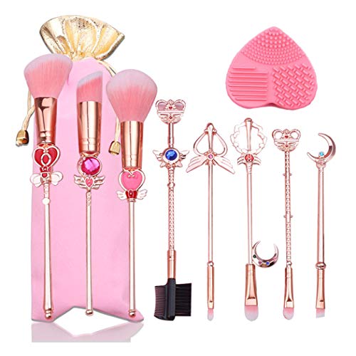 FQQF Juego de 8 brochas de maquillaje de Sailor Moon Magical Girl doradas, brochas de sombra de ojos...