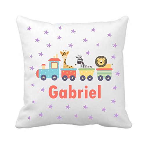 Kembilove Coj&iacute;n Infantil Personalizado de Tren de Animales &ndash; Coj&iacute;n Guarder&iacute;a Personalizado con...
