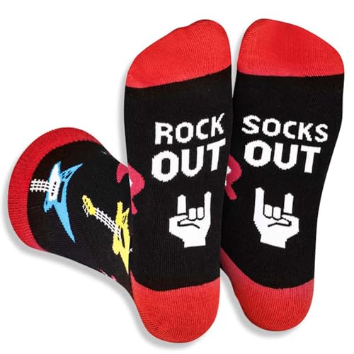 RUNEAY Calcetines Divertidos de Guitarra para Hombre, Regalos Coloridos para Cumplea&ntilde;os, A&ntilde;o