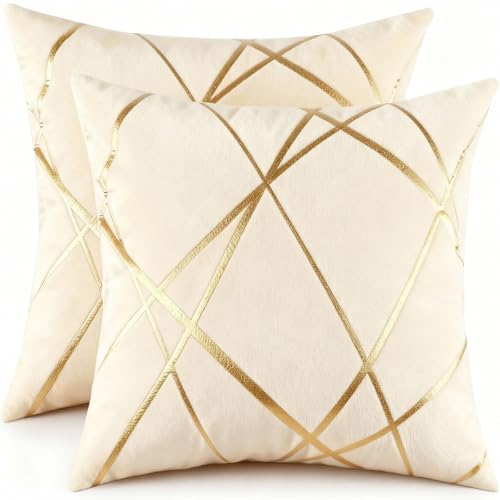 Miuyunya Terciopelo Fundas Cojin Sofa 45x45 Grande Fundas Cojines Verano Beige Y Dorado Moderna...