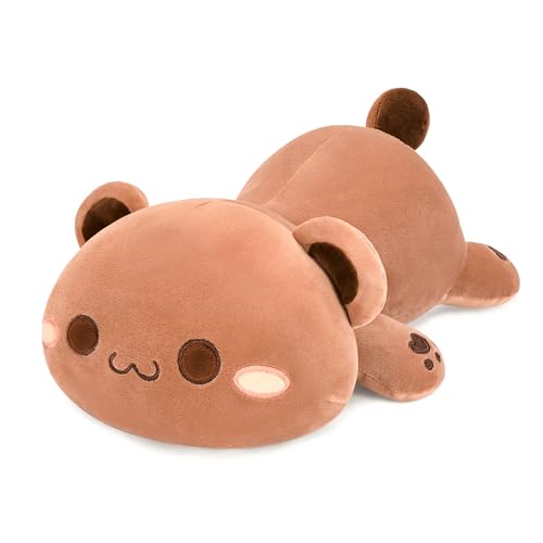 shownicer Coj&iacute;n mullido con forma de animal de peluche, dise&ntilde;o de oso marr&oacute;n Kawaii, coj&iacute;n de...