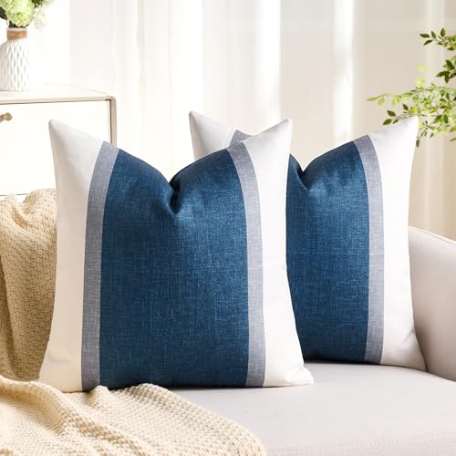 Aisybaklyn Funda Cojines Fundas Cojines Azul Funda de Almohada Cuadrado Empalme de Rayas Funda Cojin...