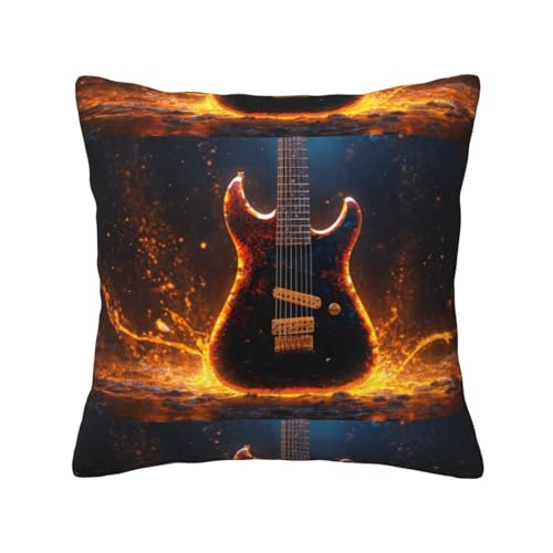 Fundas de coj&iacute;n con estampado de guitarra el&eacute;ctrica, c&oacute;modas, con cremallera invisible, para...