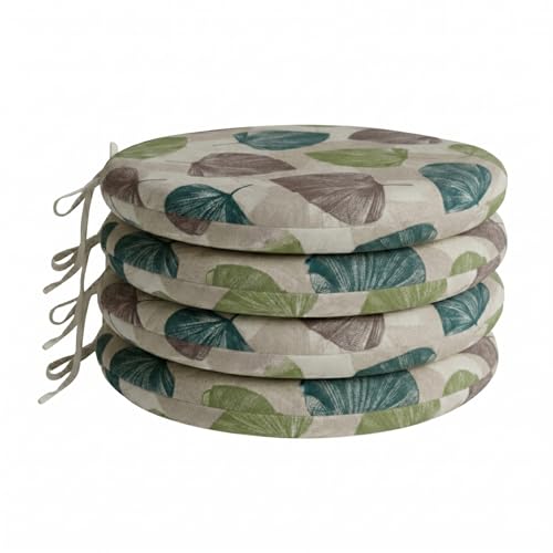 PIND Pack 4 Cojines Redondos para Silla 40x40x3,5 cm con Relleno de Espuma, con Cintas de Sujeci&oacute;n,...