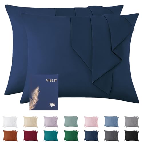 Vielit Funda de almohada de 70 x 90 cm, color azul oscuro, suave, funda de almohada de 70 x 90 cm,...