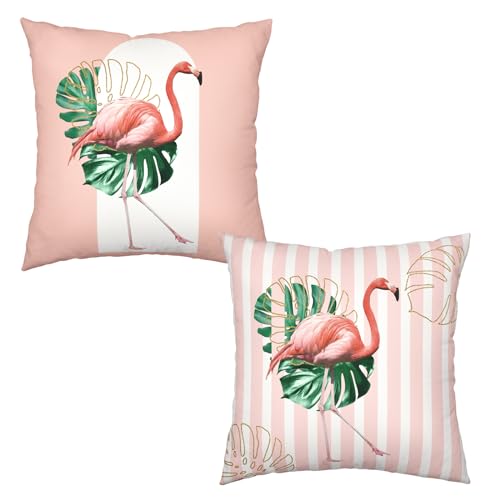 Wnoesat Juego de 2 fundas de almohada de flamenco rosa de 18 x 18 pulgadas, dise&ntilde;o de hojas...