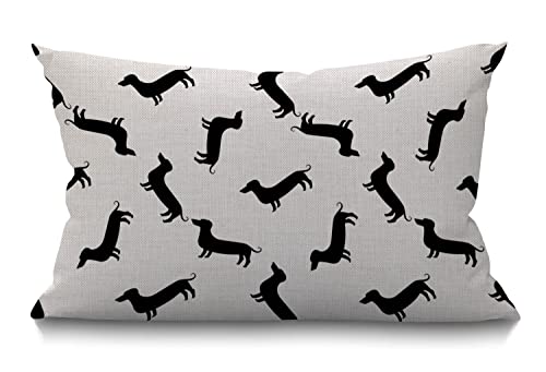 BGBDEIA Fundas de cojín decorativas de lino con diseño de perro salchicha Weiner en color negro,...