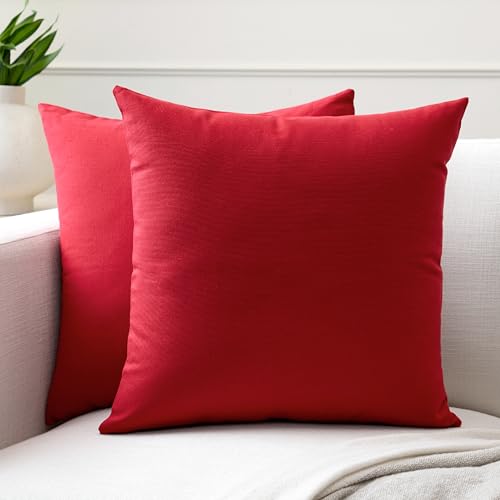 Encasa XO Conjuntos de Almohadas de algod&oacute;n de algod&oacute;n de 2 I 16x16 in (40 x 40 cm) - Rojo Intenso...