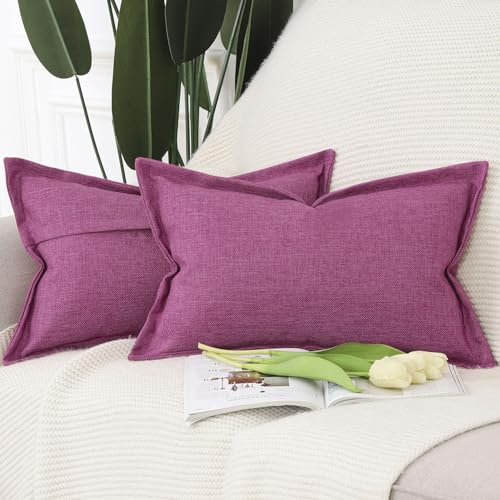 Madizz Juego de 2 Suave Lino poli&eacute;ster Decorativo Funda de coj&iacute;ns con Borde Ancho Lujo Estilo...