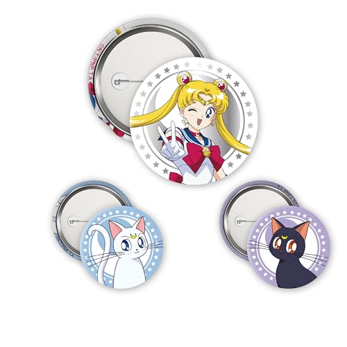 ABYstyle - Pack de 3 insignias SAILOR MOON, Luna & Artemis - Producto oficial - Di&aacute;metros 5 cm y...