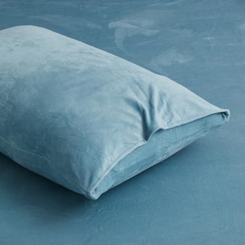DXHOME Juego de 2 fundas de coj&iacute;n de forro polar, 40 x 80 cm, de terciopelo azul claro, muy suaves,...