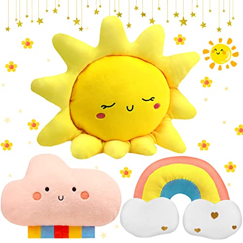 Queekay Cojín de Sol Arcoíris Nube Luna Estrella Almohadas de 3 Formas para Sofá Cama Almohada...