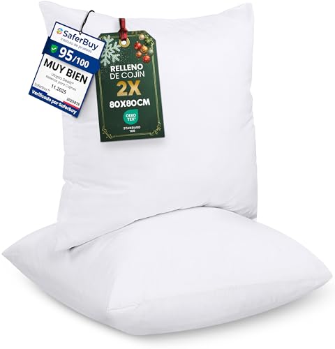 Utopia Bedding Relleno de Coj&iacute;n 80 x 80 cm (2 Unidades), Fibra Virgen Siliconada, Almohadas de...