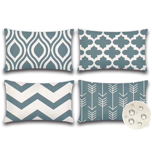 JOTOM Juego de 4 Fundas de Cojín para Exteriores Impermeable 30x50cm Geométricas Modernas Fundas...