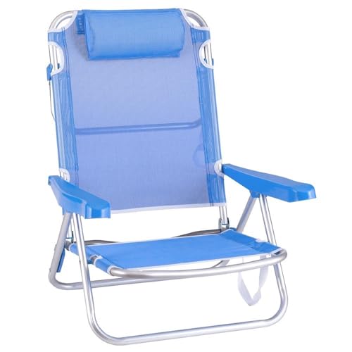 LOLAhome Silla Playa Plegable | Ligera Port&aacute;til | Baja y Reclinable de 4 Posiciones con coj&iacute;n |...