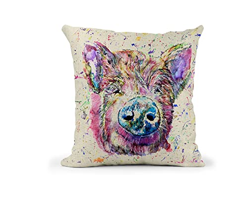 Vixar Pig Watercolour Rainbow Art Linnen - Coj&iacute;n con relleno o funda solamente, 40 x 40 cm, regalo,...