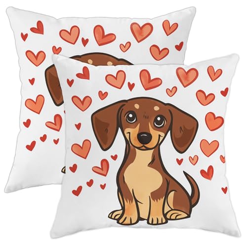 Juego de 2 fundas de almohada con diseño de perro salchicha de dibujos animados, fundas de cojín...