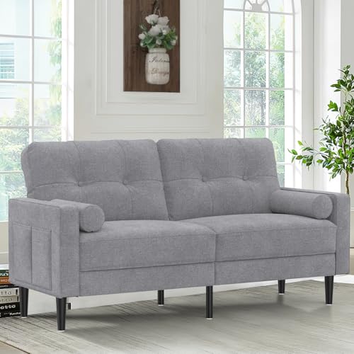 Aotumm Ciort Sof&aacute; 2 Plazas Moderno con Cojines Gruesos, 2 Almohadas, C&oacute;modo Lino, 2 Bolsillos de...