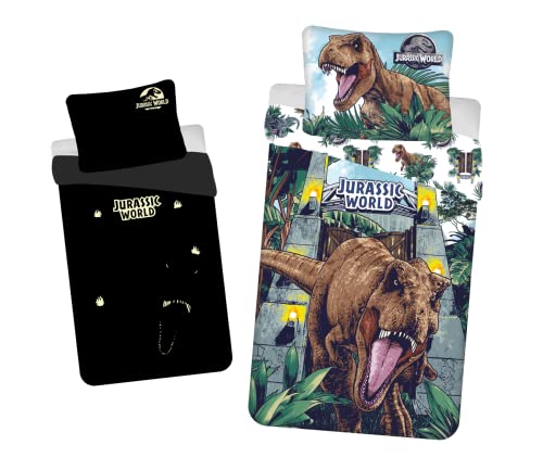 Jerry Fabrics - Juego de cama de dinosaurio (140 x 200 cm, incluye funda de almohada de 70 x 90 cm,...
