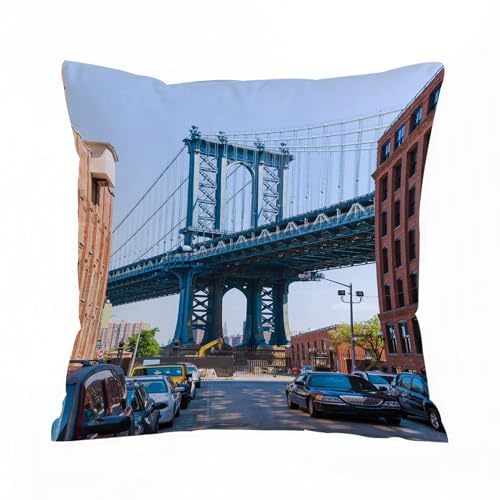 AELKSP Fundas de Coj&iacute;n 45x45 cm,Brooklyn Nueva York EE.UU. Landmark Bridge Street con Coches...